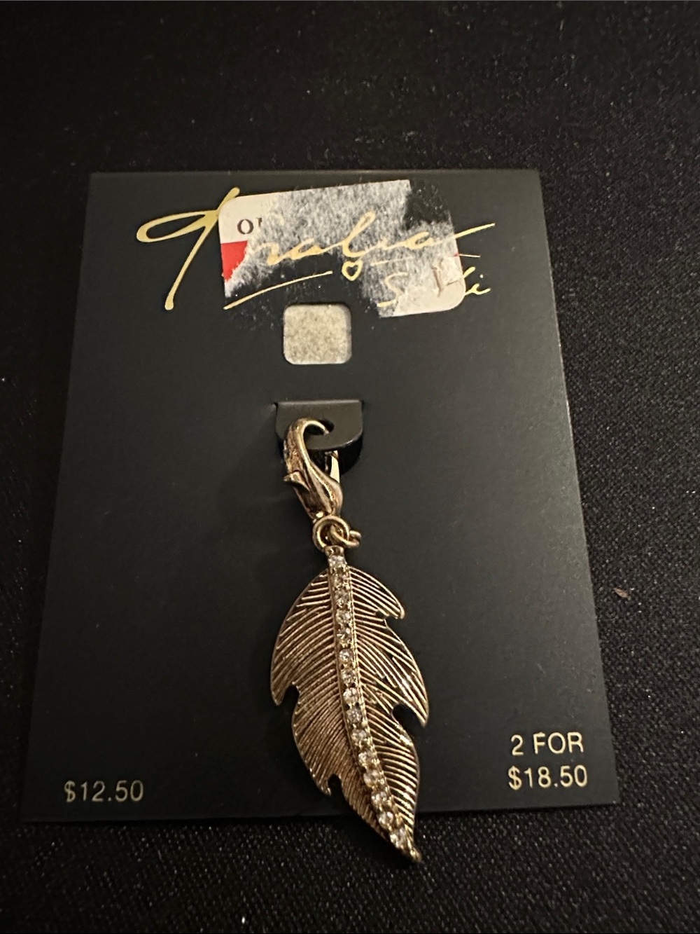 Gold Feather Charm Pendant with Rhinestone Accent
#94